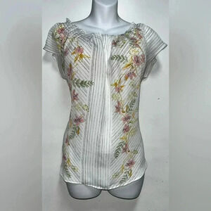 LC Lauren Conrad Floral Striped Blouse - White, Pink, Green, Yellow